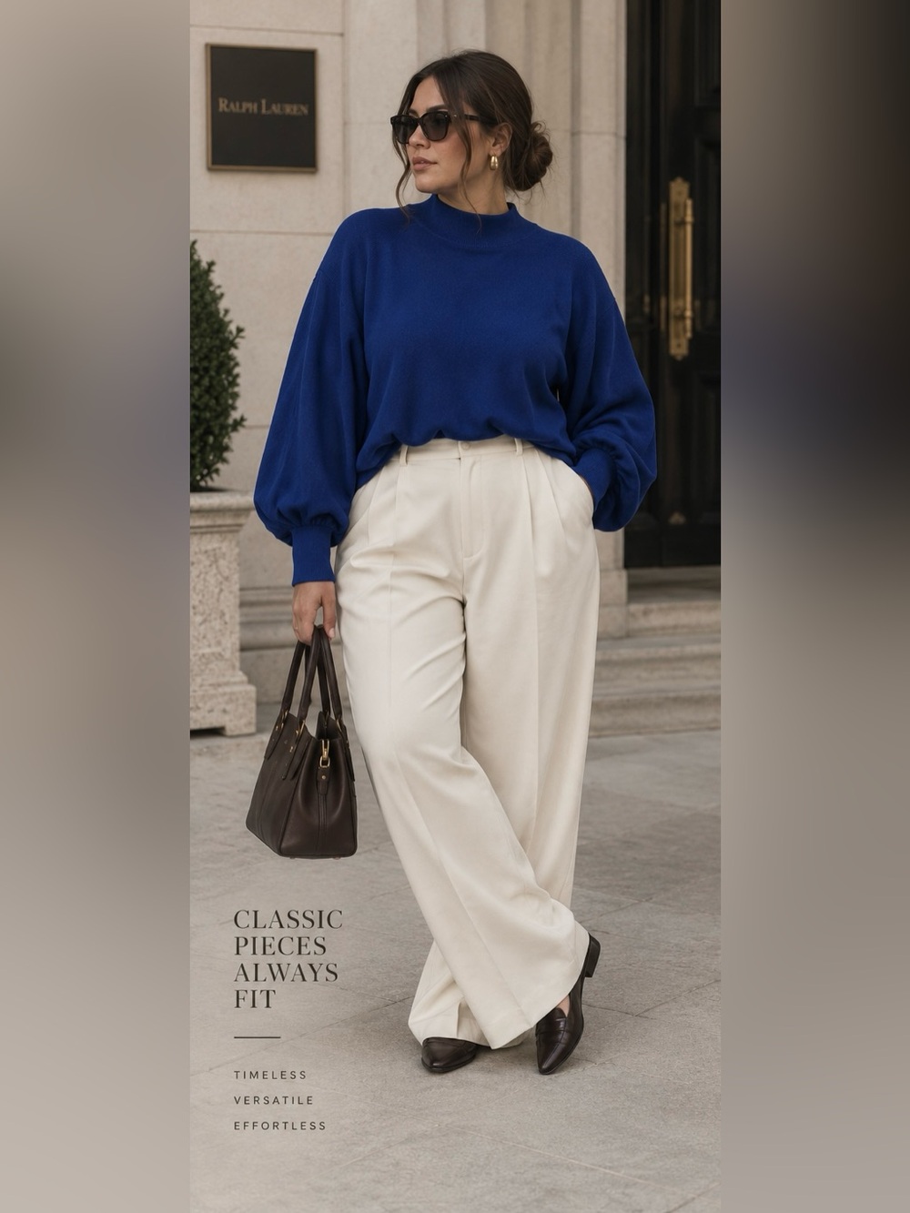 Lauren Ralph Lauren Blue Silk Modal Balloon Sleeve Sweater Plus Size 3X